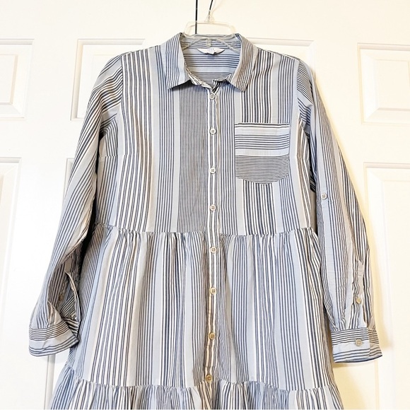 Time and Tru Mini Striped Blue White Long Sleeve Button-Down Shirt Dress. Med - Picture 3 of 14